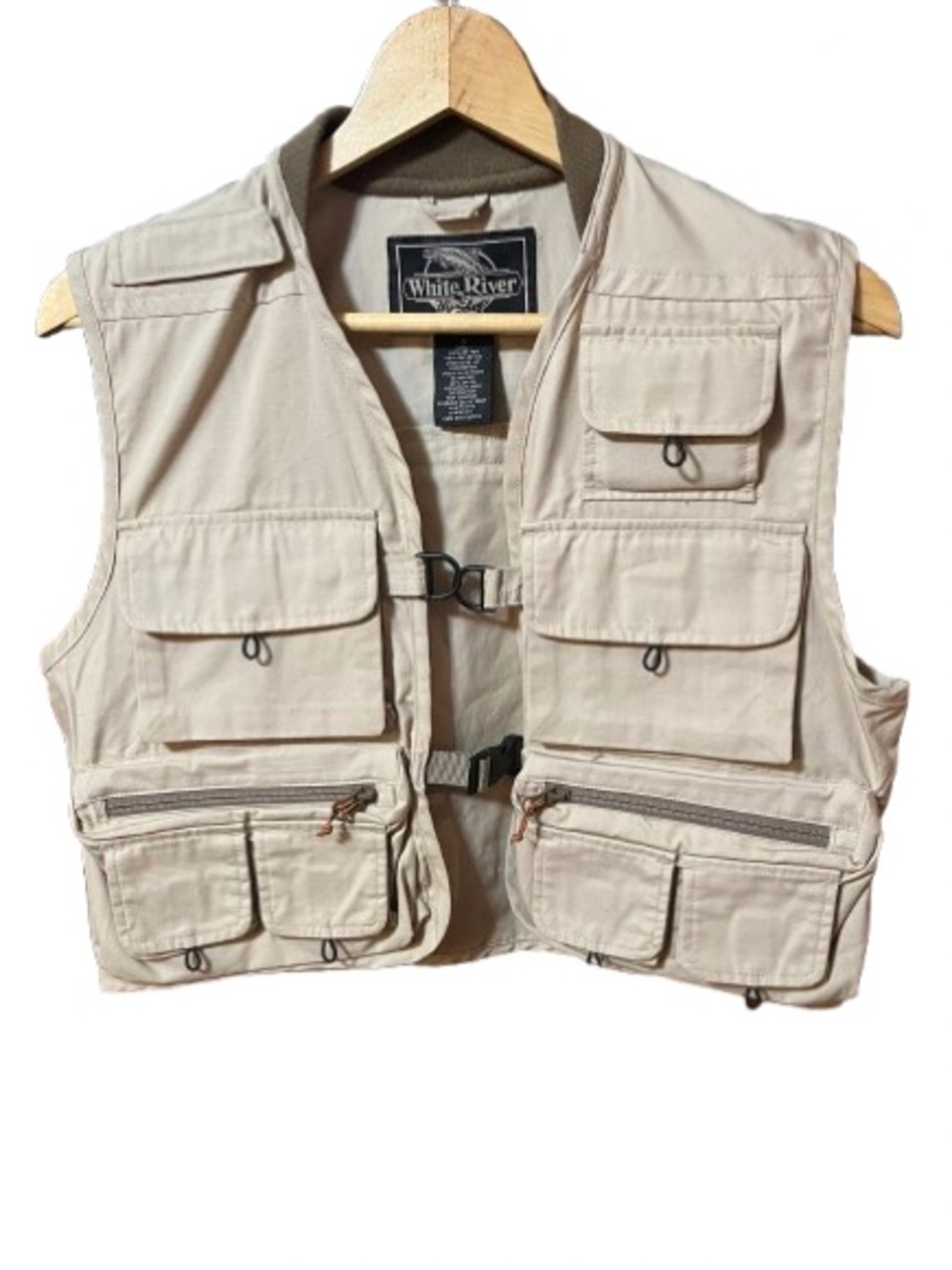 White River Fly Shop Khaki Multi-Pocket Fishing Vest Size Small